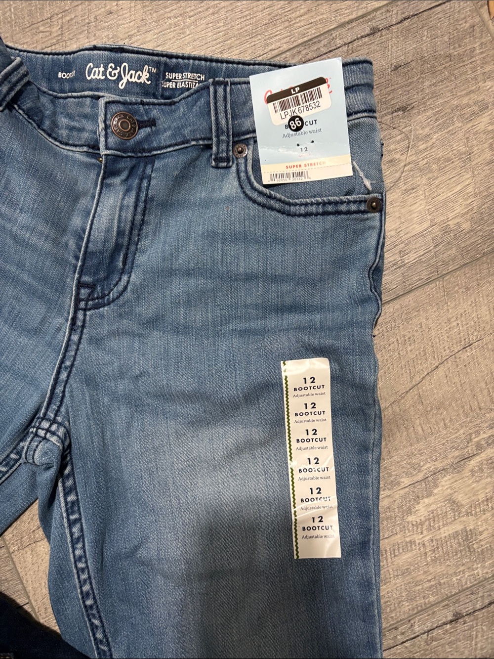 Cat & Jack girls Black Flare Pants and Two Blue Denim Flare Jeans - Picture 3 of 5